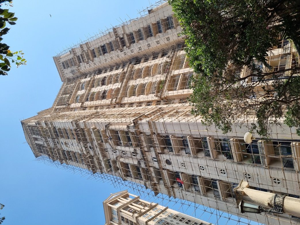 Podium waterproofing works in progress on a residential complex